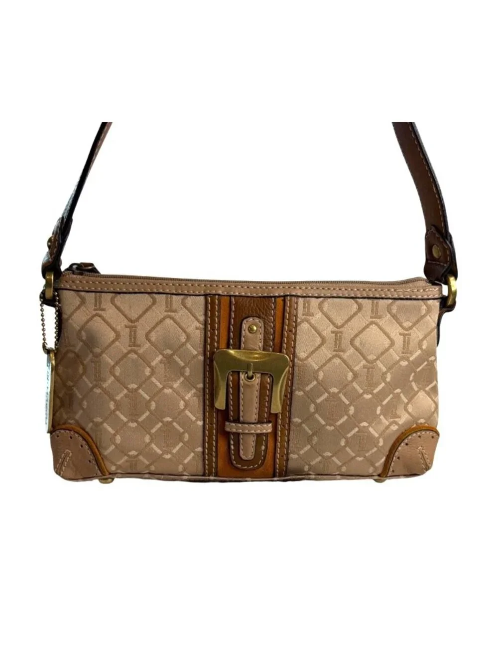 Tignanello Jacquard Logo Fabric Shoulder Handbag Baguette Style Y2K Buckle